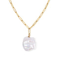 White Keshi Pearl Necklace 20 Inches in ION Plated YG Stainless Steel - Sticky add to cart bar
