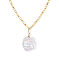 White Keshi Pearl Necklace 20 Inches in ION Plated YG Stainless Steel