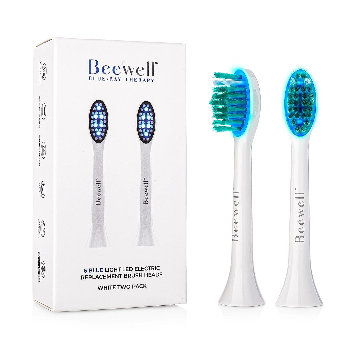 "BEEWELL 2-PK Blue Light Toothbrush Replacement Heads "