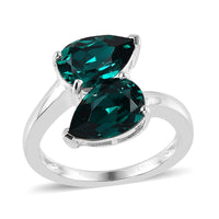 Emerald Color Crystal Bypass Ring in Sterling Silver