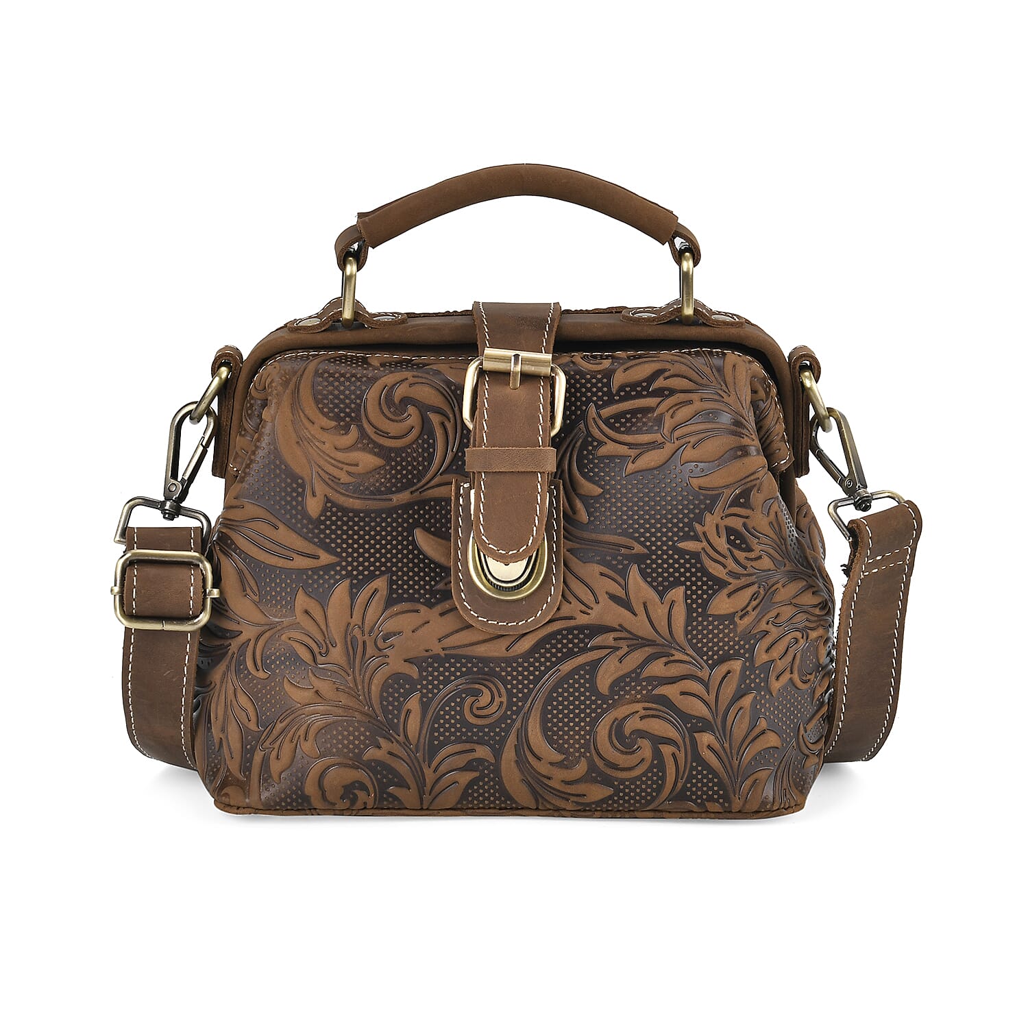 Italy Retor Noble Collection Brown Color Genuine Leather Crossbody Bag (8.5"X4.3"X7") with Handle Drop and Shoulder Strap