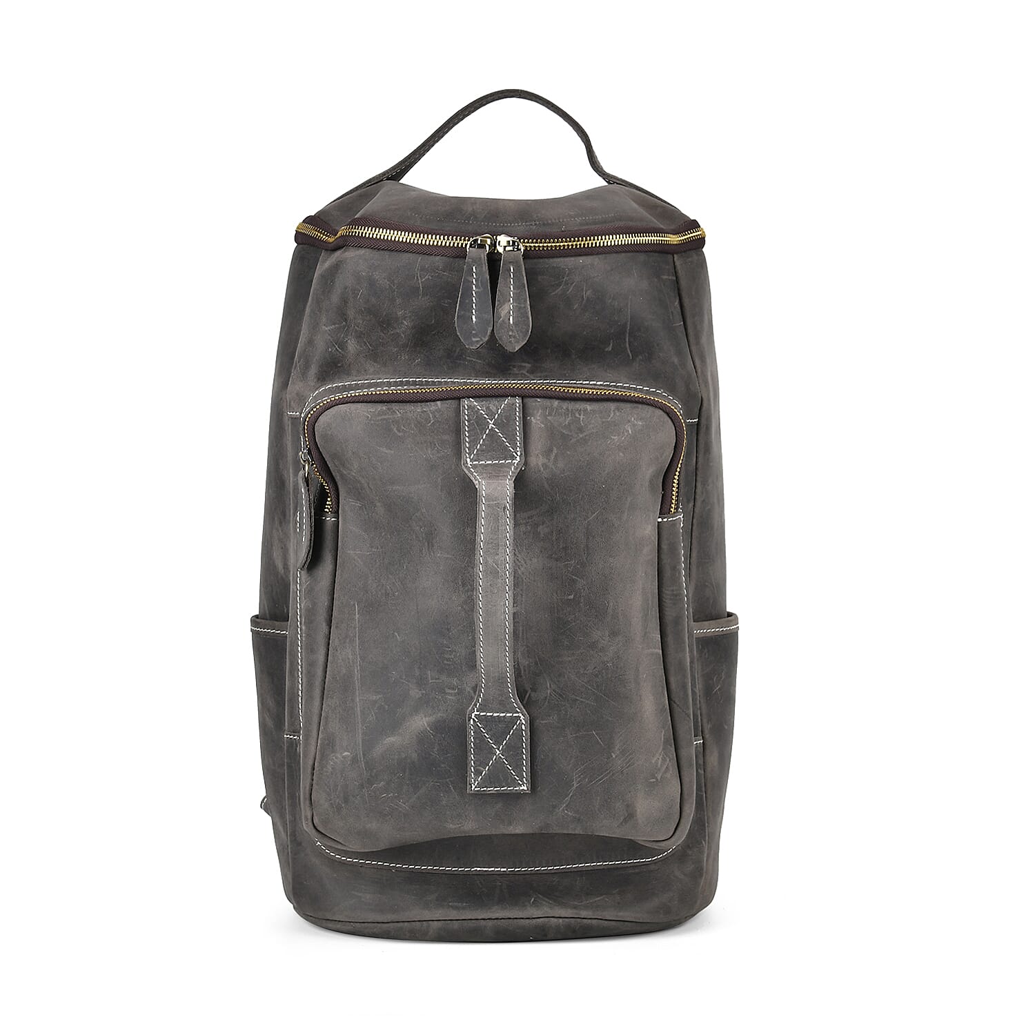 Italy Retor Noble Collection Gray Color Genuine Leather Backpack (8.7"x10.2"x16.5") with Handle Drop and Adjustable Double Shoulder Straps