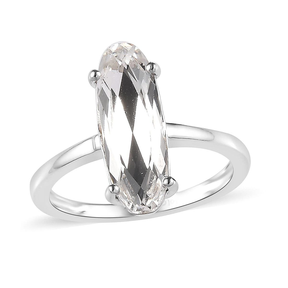 White Crystal Solitaire Ring in Sterling Silver (Size 6.0)