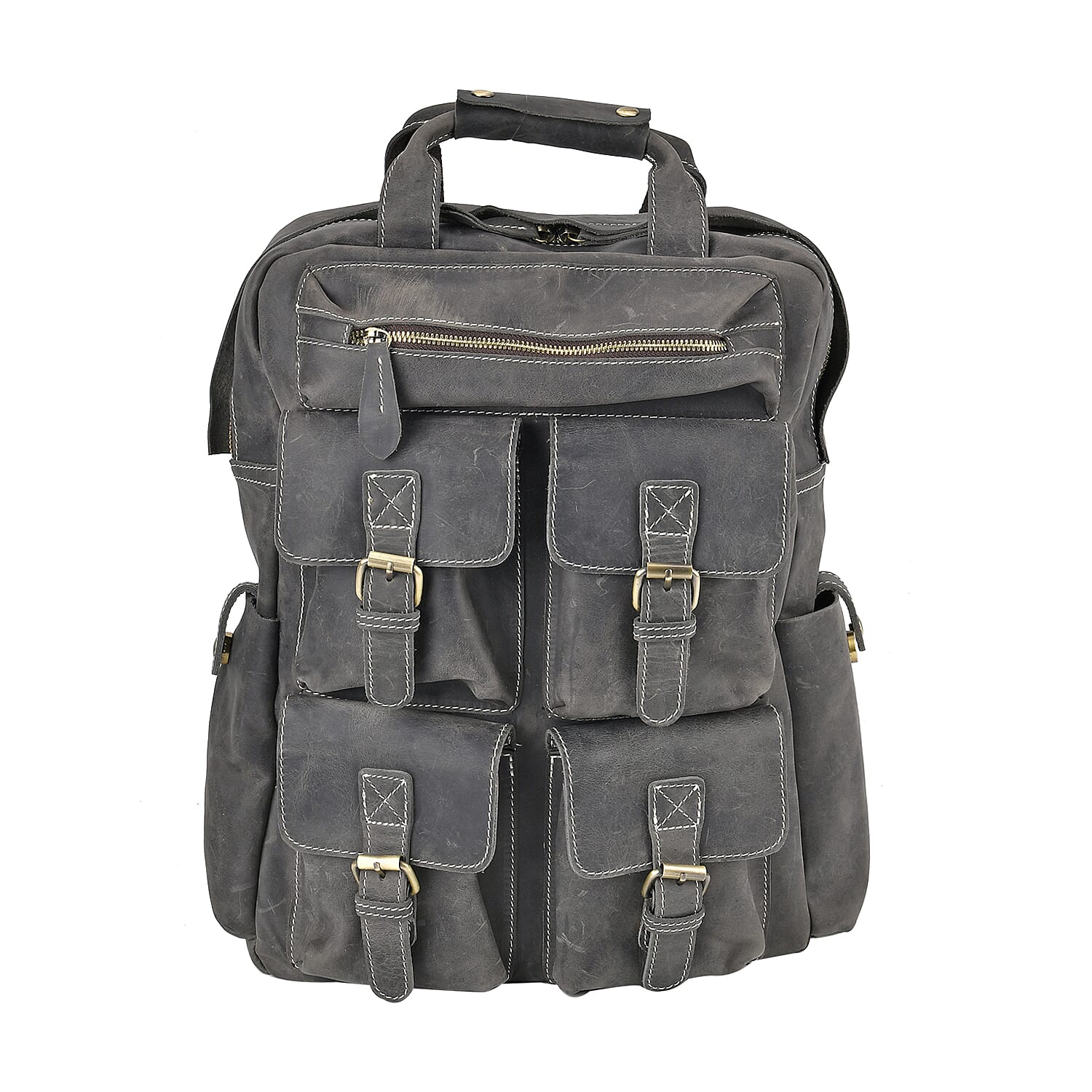Italy Retor Noble Collection Gray Color Genuine Leather Backpack (13"x4.7"x16.5") with Handle Drop and Adjustable Double Shoulder Straps