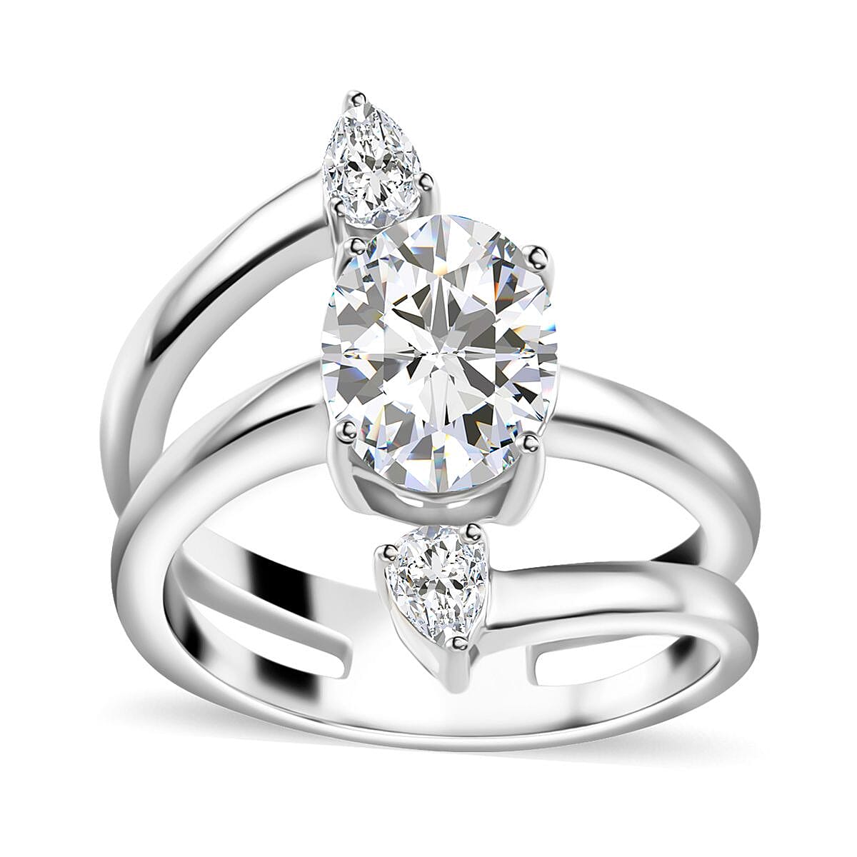 Moissanite (Ovl 9x7mm) Ring in Rhodium Over Sterling Silver (Size 6.0) 2.40 ctw