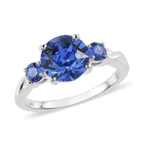 Sapphire Color Crystal 3 Stone Ring in Sterling Silver (Size 10.0)