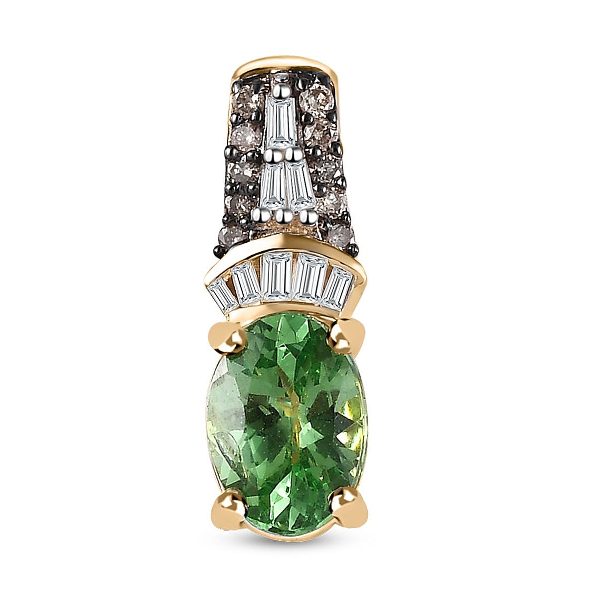 Luxoro 10K Yellow Gold Premium Tsavorite Garnet, I3 Natural Champagne and White Diamond Pendant without Chain 0.90 ctw