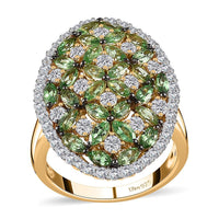 Premium Tsavorite Garnet and Moissanite Cluster Ring in Vermeil Yellow Gold Over Sterling Silver (Size 10.0) 4.00 ctw