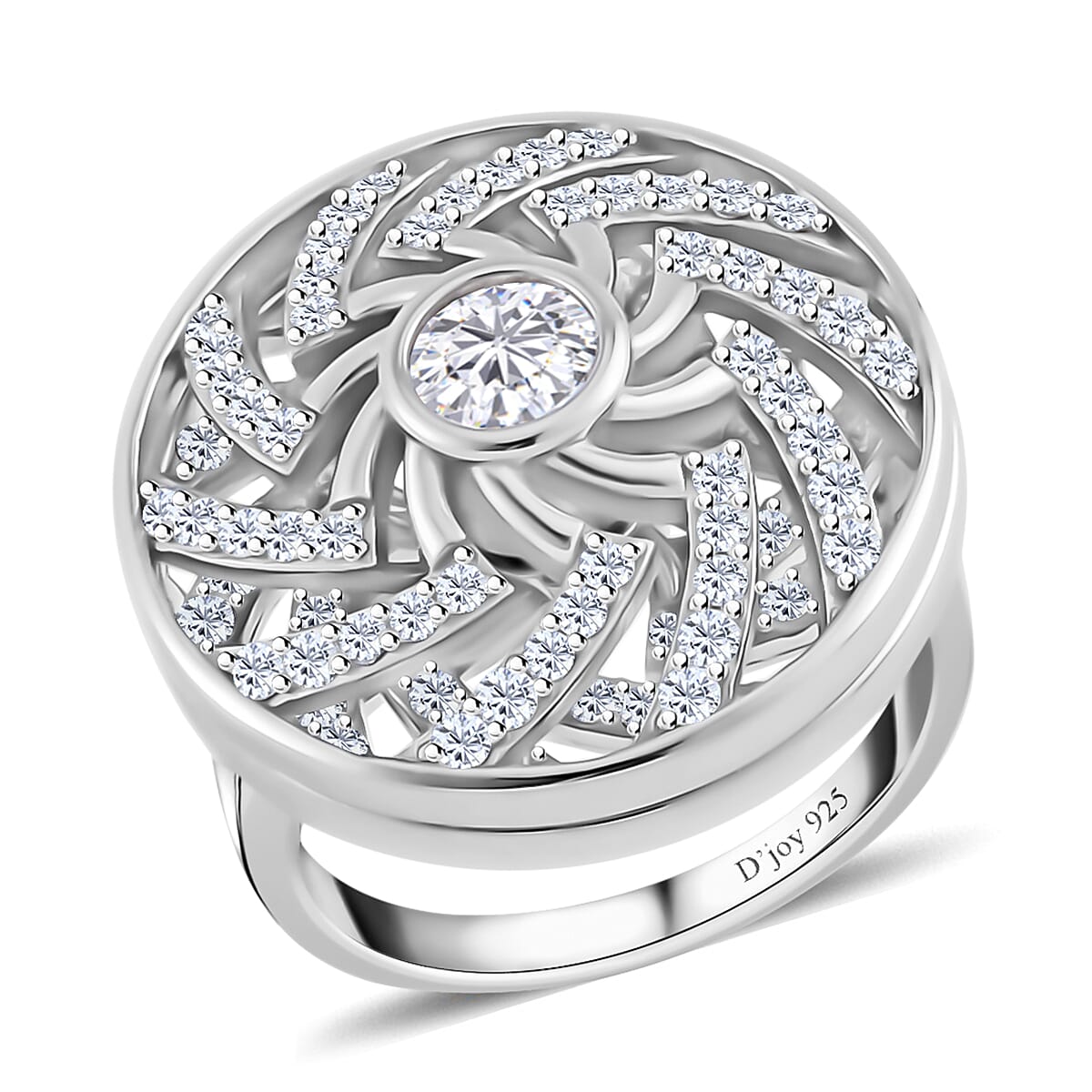 Moissanite Mandala Ring in Platinum Over Sterling Silver (Size 10.0) 1.60 ctw