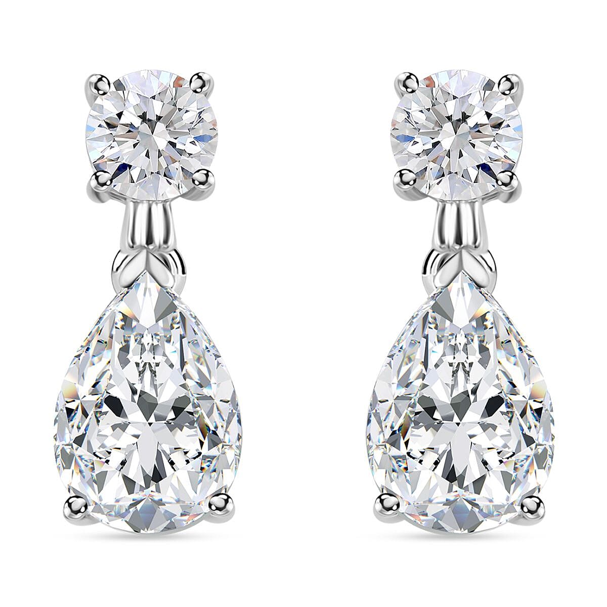 Moissanite 4.75 ctw Drop Earrings in Platinum Over Sterling Silver