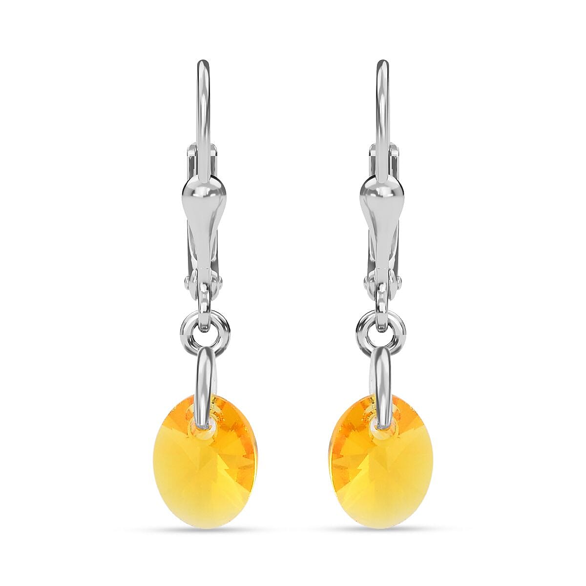 Sunflower Crystal Lever Back Earrings in Sterling Silver