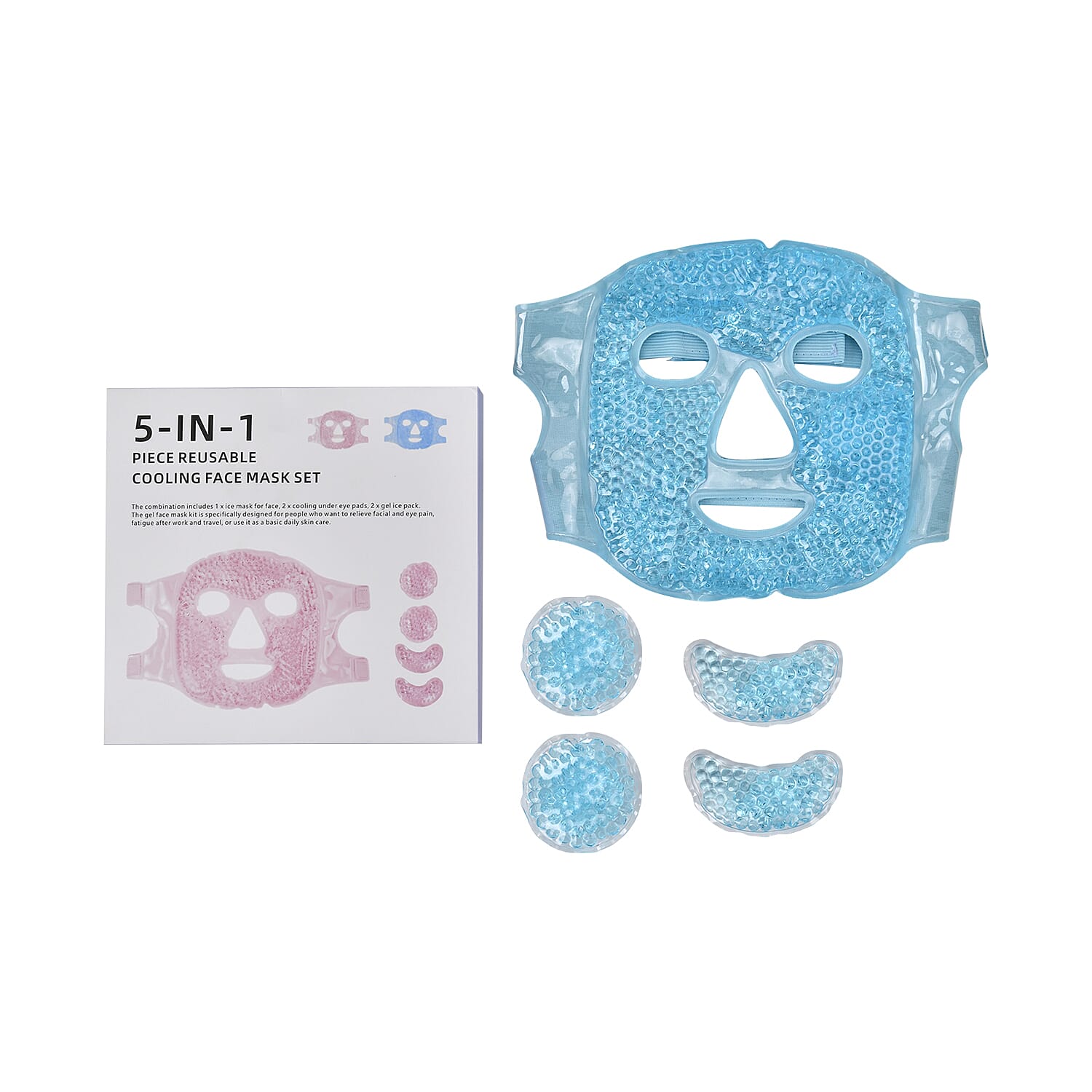 Set of 5pcs Blue Gel Face and Eye Mask with Adjustable Elastic Band