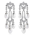 White Freshwater Pearl, Moissanite Earrings in Rhodium Over Sterling Silver 2.00 ctw - Sticky add to cart bar
