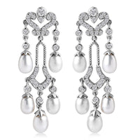 White Freshwater Pearl, Moissanite Earrings in Rhodium Over Sterling Silver 2.00 ctw