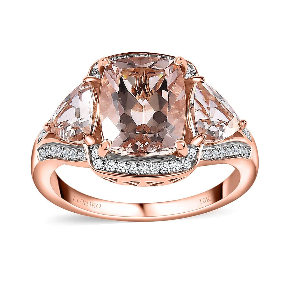 Luxoro 10K Rose Gold Premium Marropino Morganite, Diamond (G-H, I3) (0.20 cts) Ring (Size 10.0) 4.10 ctw