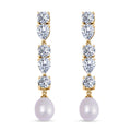 White Freshwater Cultured Pearl, Simulated Diamond Earrings in Yellow Rhodium Over Sterling Silver 3.10 ctw - Sticky add to cart bar