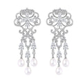 White Freshwater Cultured Pearl, Simulated Diamond Earrings in Rhodium Over Sterling Silver 1.00 ctw - Sticky add to cart bar