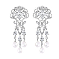 White Freshwater Cultured Pearl, Simulated Diamond Earrings in Rhodium Over Sterling Silver 1.00 ctw