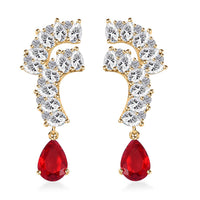 Lustro Stella Finest Red and White CZ Drop Earrings in 14K YG Over Sterling Silver 1.65 ctw