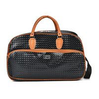 Black Woven Embossed Pattern Faux Leather Travel Bag (19.7"x7.7"x11.8") with Handle Drop and Detachable Shoulder Strap