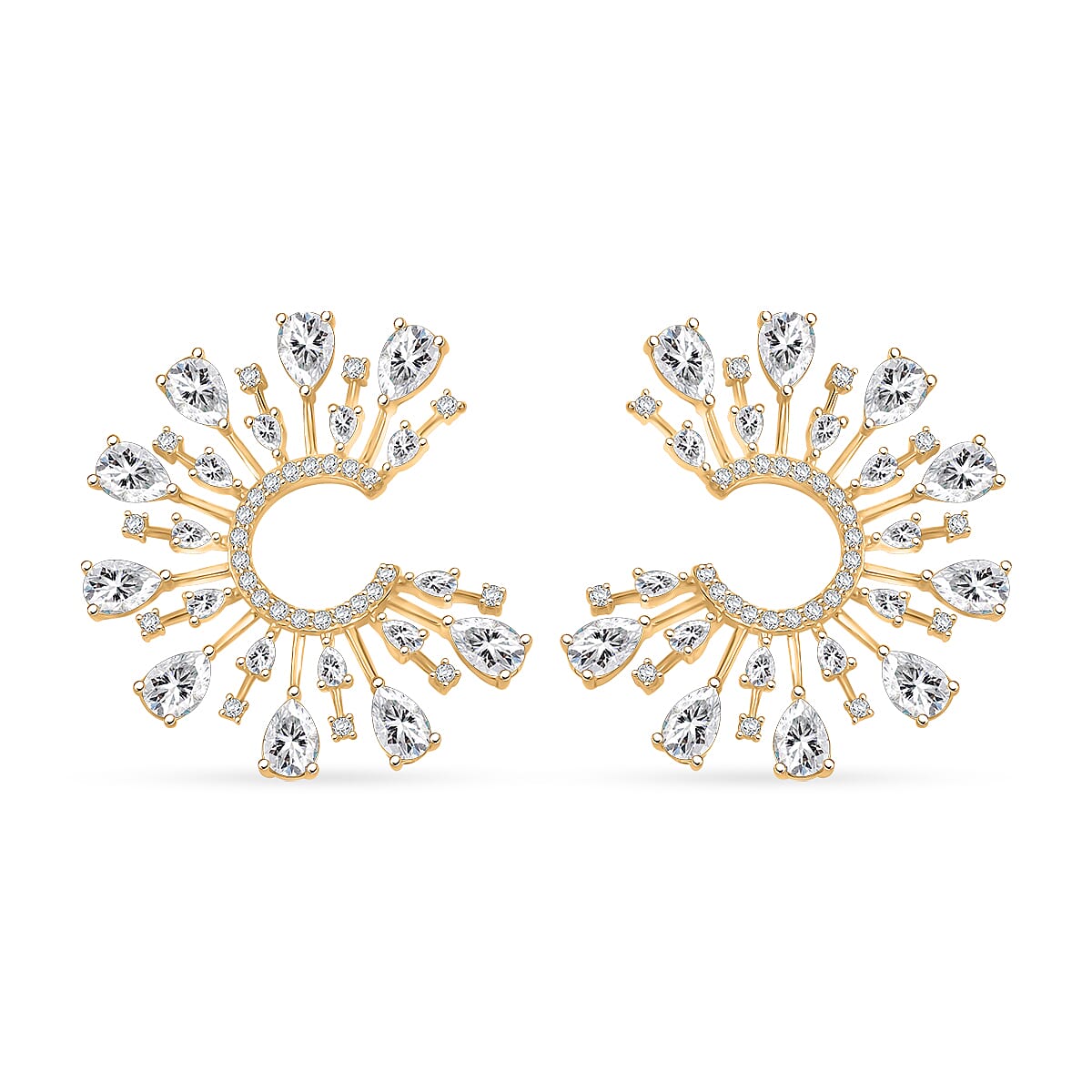 Lustro Stella Finest CZ Celestial Earrings in 14K Yellow Gold Over Sterling Silver