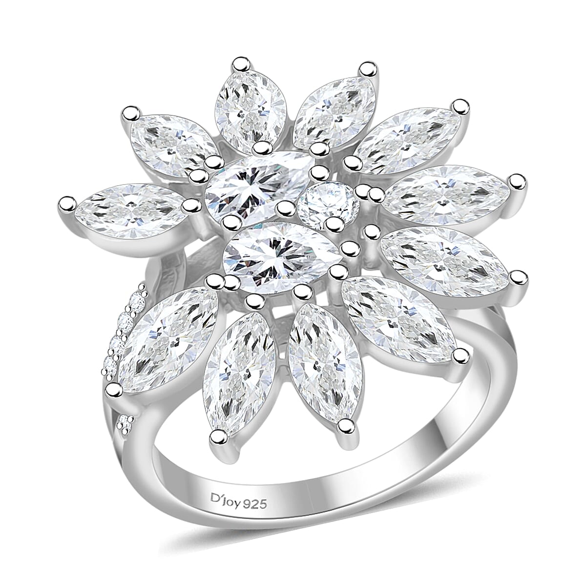 Lustro Stella Finest CZ Floral Ring in Rhodium Over Sterling Silver (Size 6.0) 1.15 ctw