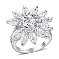 Lustro Stella Finest CZ Floral Ring in Rhodium Over Sterling Silver (Size 6.0) 1.15 ctw