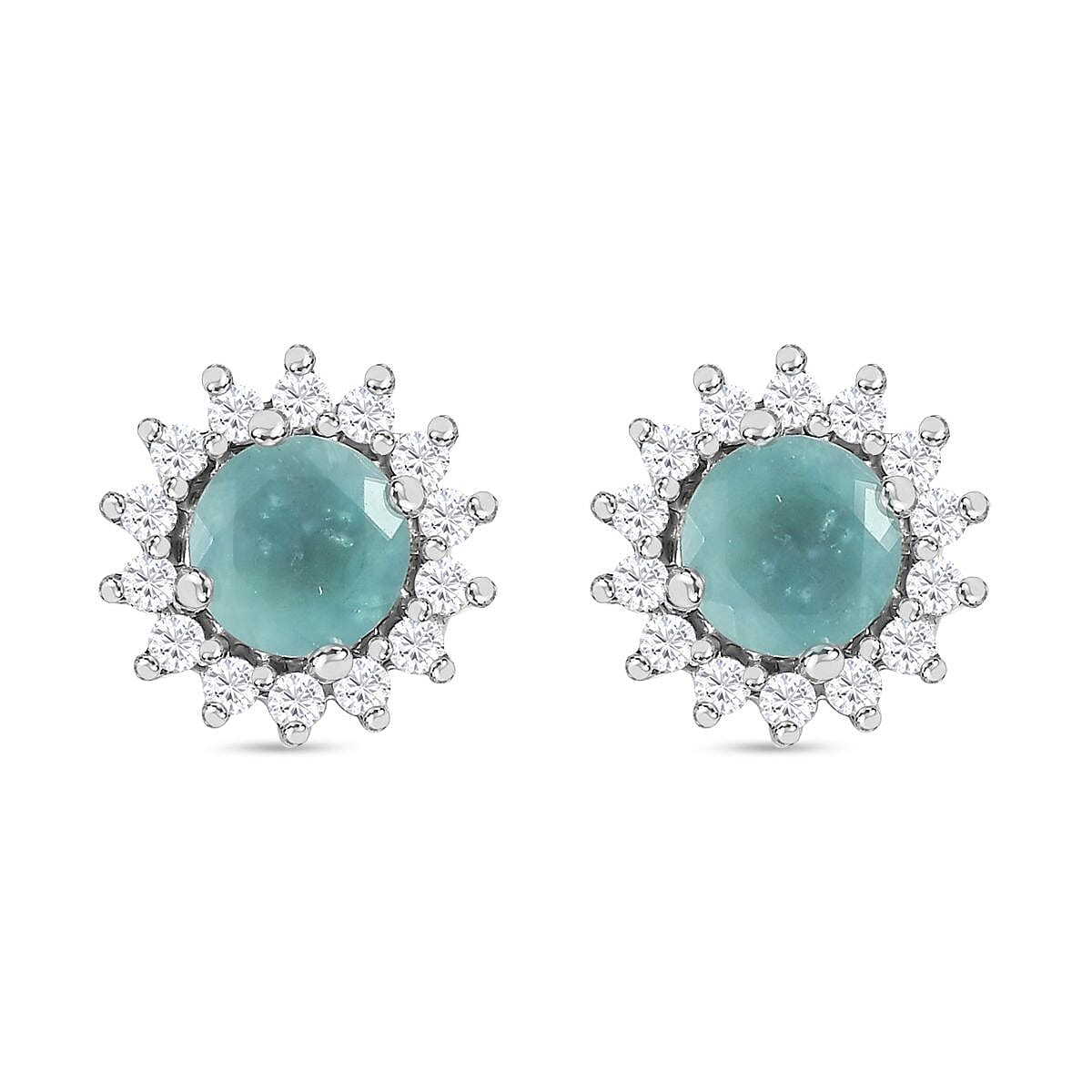 D'Joy Grandidierite and White Zircon Sunburst Stud Earrings in Platinum Over Sterling Silver 1.40 ctw