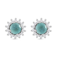 D'Joy Grandidierite and White Zircon Sunburst Stud Earrings in Platinum Over Sterling Silver 1.40 ctw