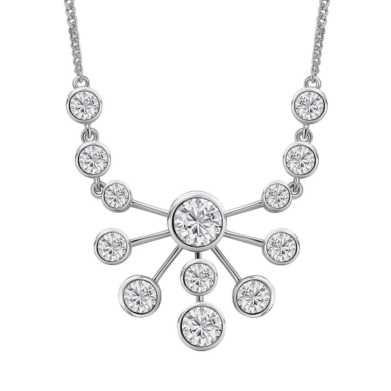 Moissanite Floral Bubble Necklace 18 Inches in Platinum Over Sterling Silver 8.30 ctw