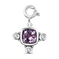 Rose De France Amethyst, Moissanite Medallion Charm in Platinum Over Sterling Silver 1.50 ctw