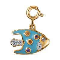 Multi Gemstone and Enameled Fish Charm in Platinum Over Sterling Silver 0.20 ctw