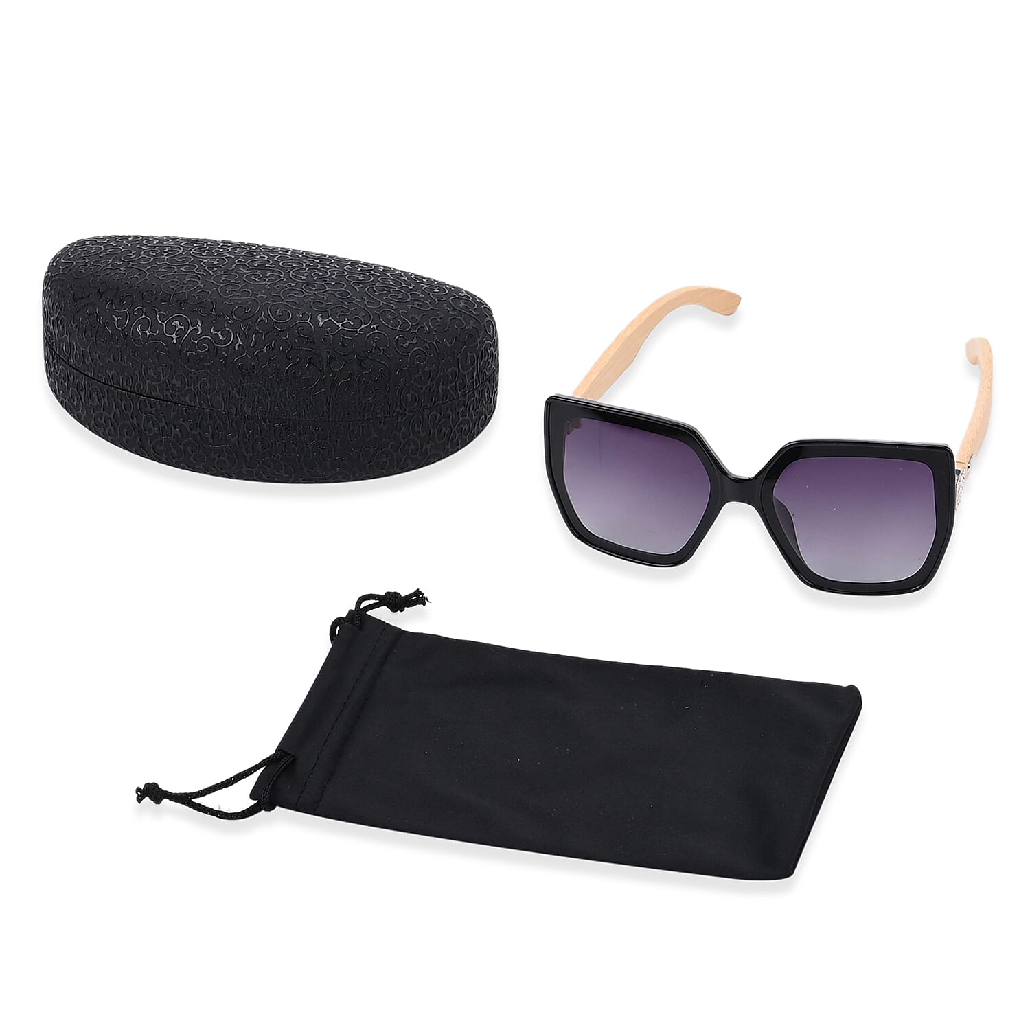 UV400 Polarized Sunglasses with Bamboo Temples and Pouch