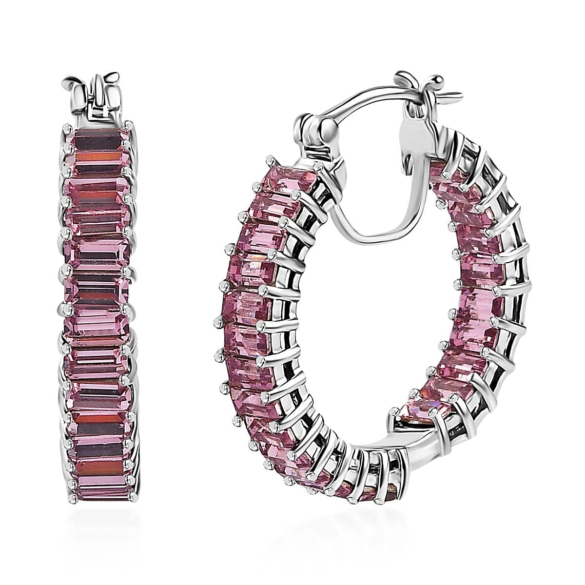 Light Amethyst Crystal Inside Out Hoop Earrings in Sterling Silver