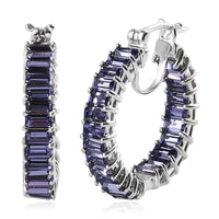 Tanzanite Color Crystal Inside Out Hoop Earrings in Platinum Over Sterling Silver
