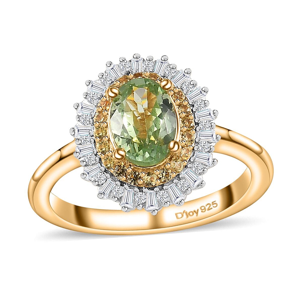 Premium Tsavorite Garnet, Yellow Sapphire, Diamond (0.18 cts) Sunburst Ring in Vermeil YG Over Sterling Silver (Size 10.0) 1.20 ctw
