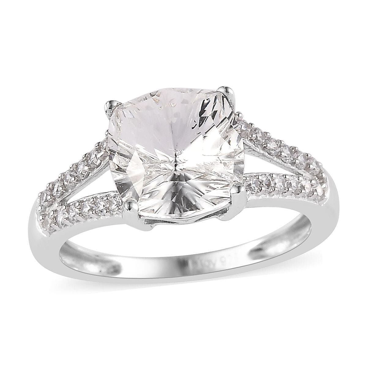 White Crystal and Simulated Diamond Ring in Platinum Over Sterling Silver (Size 10.0) 0.30 ctw
