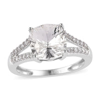 White Crystal and Simulated Diamond Ring in Platinum Over Sterling Silver (Size 10.0) 0.30 ctw
