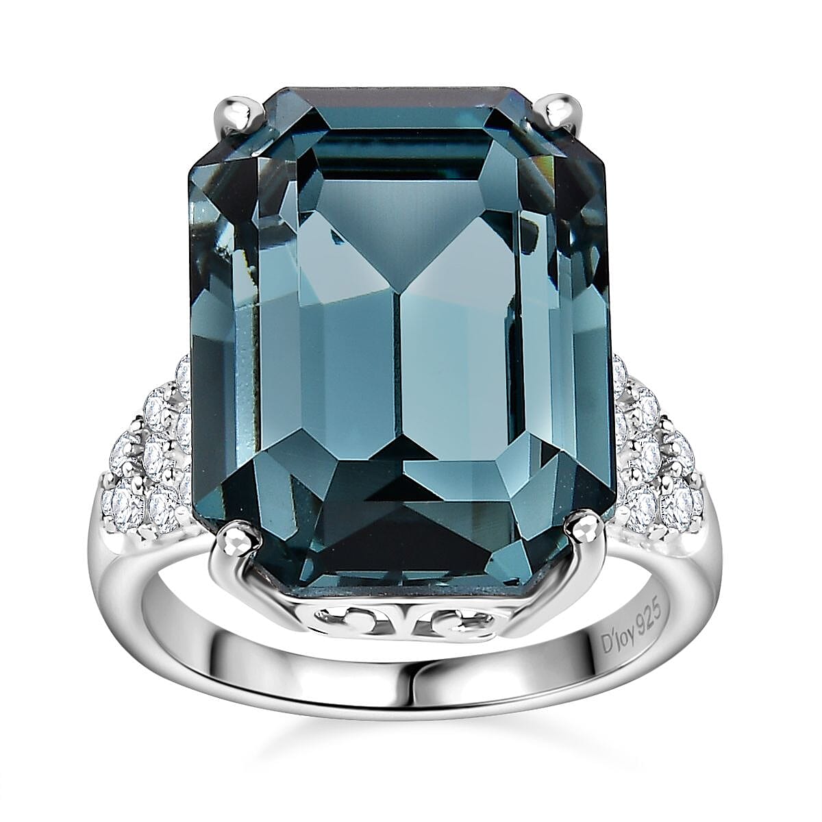 Indian Sapphire Color Crystal, Simulated Diamond Ring in Platinum Over Sterling Silver (Size 10.0) 0.70 ctw