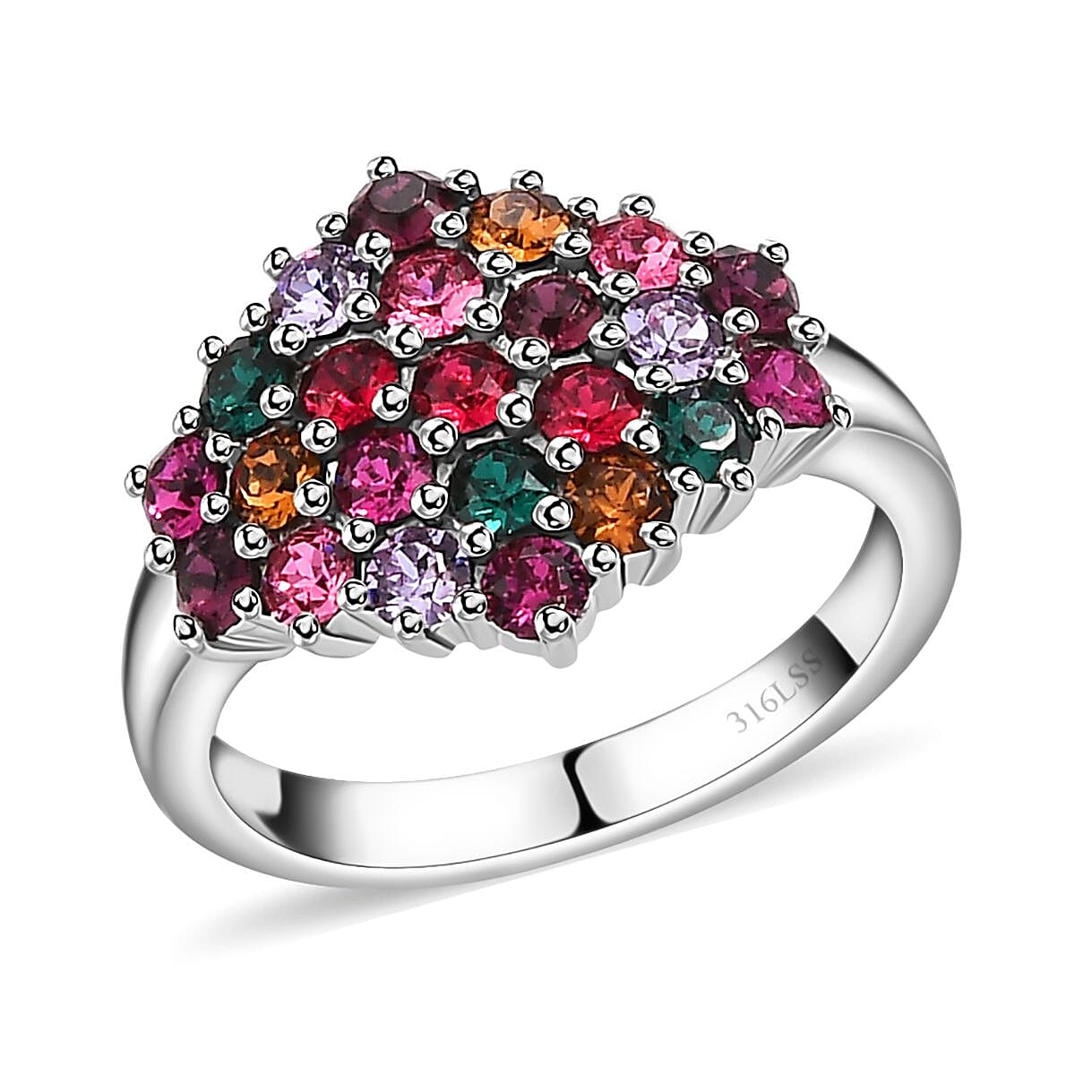 White Crystal Cluster Ring in Stainless Steel (Size 10.0)