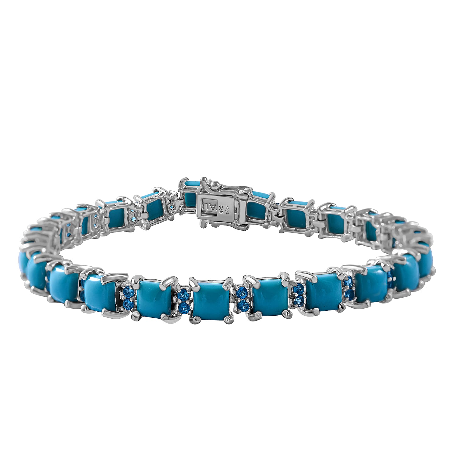 TLV Sleeping Beauty Turquoise, Malgache Neon Apatite Bracelet in Platinum Over Sterling Silver (6.50 In) 14.50 ctw