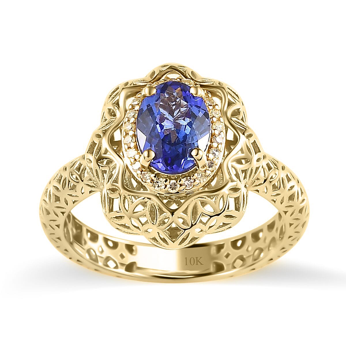 Mirage Collection 10K Yellow Gold AAA Tanzanite and Natural Yellow Diamond I3 Ring (Size 10.0) 1.15 ctw