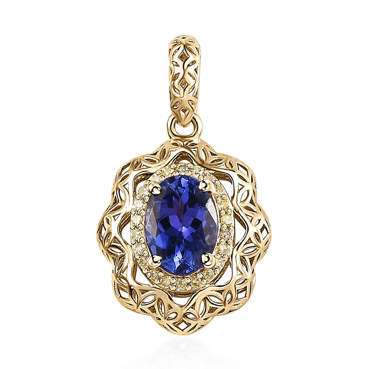 Mirage Collection 10K Yellow Gold AAA Tanzanite and Natural Yellow Diamond I3 Pendant 1.15 ctw