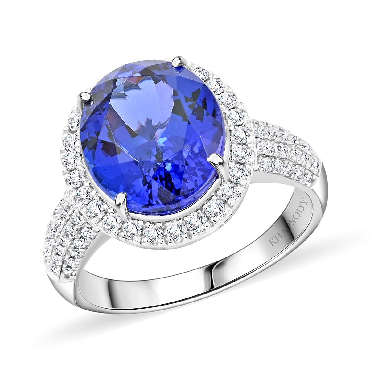 Certified & Appraised Rhapsody 950 Platinum AAAA Tanzanite and E-F VS Diamond Halo Ring 9.24 Grams 8.15 ctw