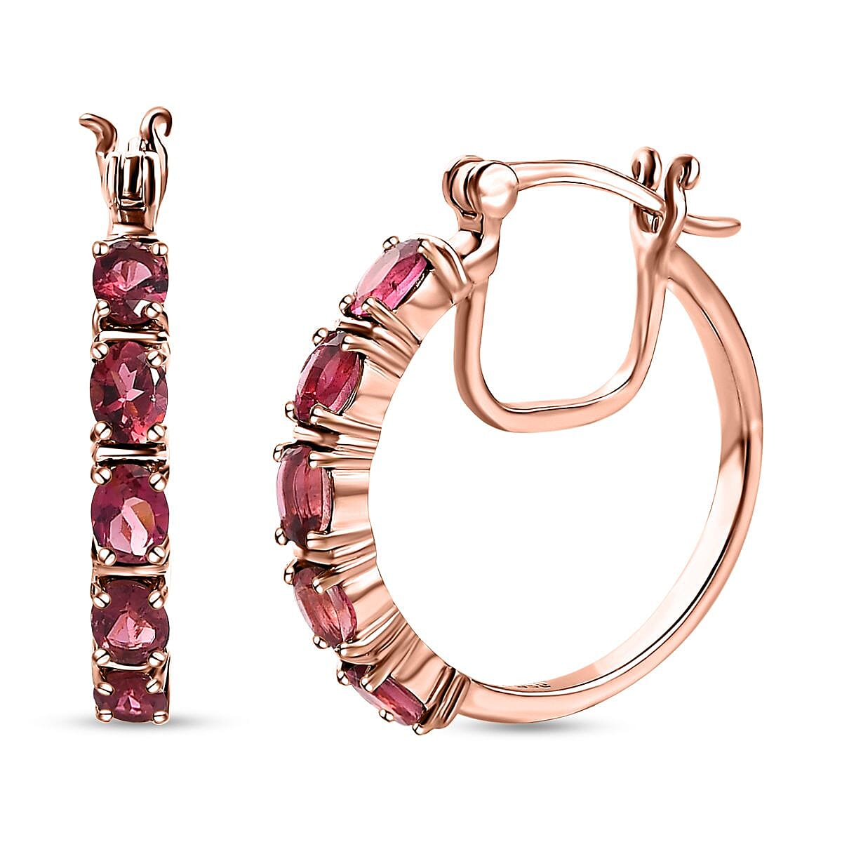 Premium Ouro Fino Rubellite Hoop Earrings in Vermeil RG Over Sterling Silver 1.85 ctw