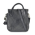Black Color Embosed Weave Genuine Leather Crossbody Bag (11.8"x5"x12.6") with Handle Drop and Shoulder Strap - Sticky add to cart bar