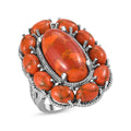 Mojave Orange Turquoise Floral Ring in Stainless Steel (Size 5.0) 15.65 ctw - Sticky add to cart bar