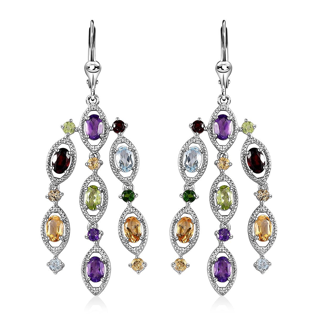 TLV Multi Gemstone Chandelier Earrings in Platinum Over Sterling Silver 8.10 ctw