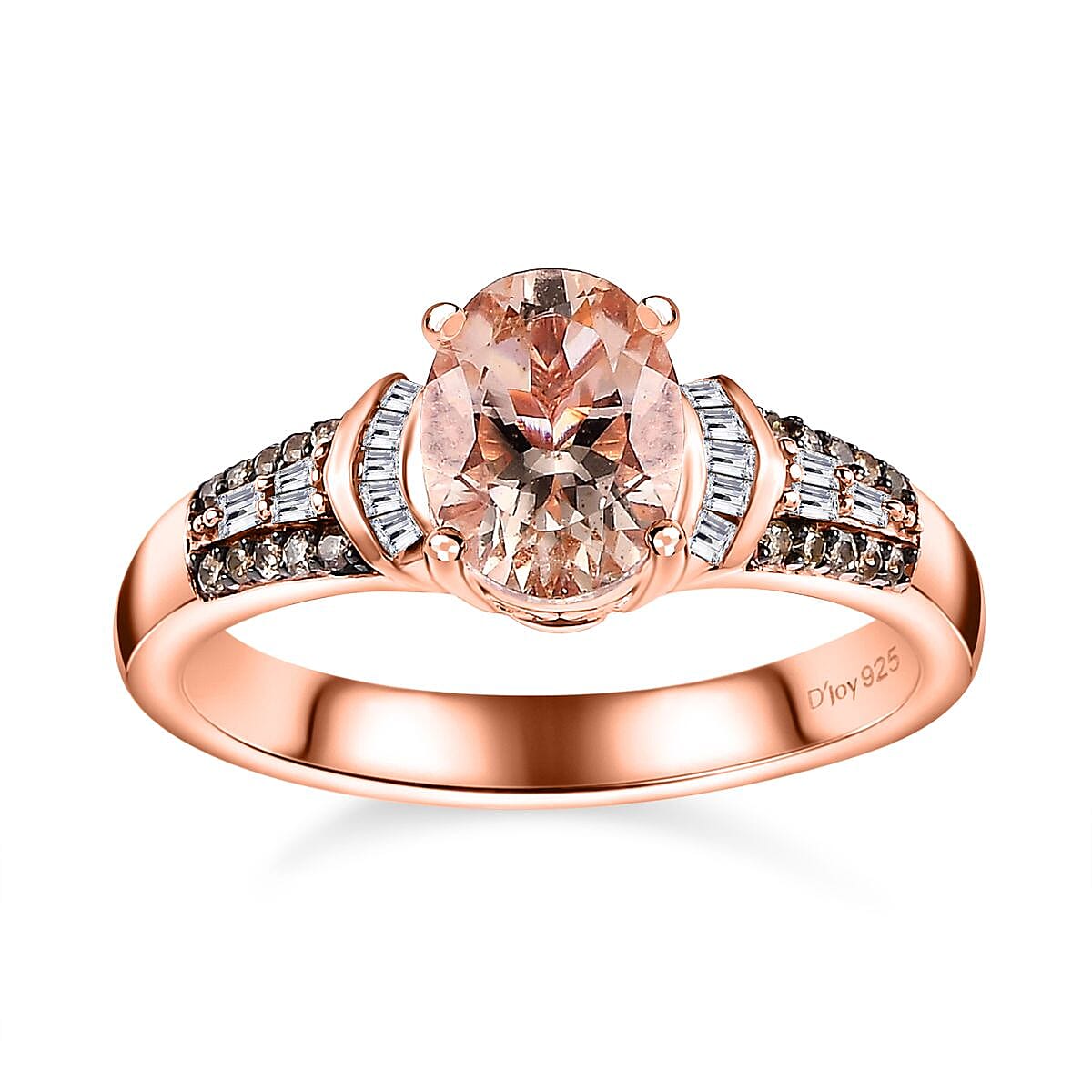 One Time Only Premium Pink Morganite, Natural Champagne and White Diamond (0.25 cts) Ring in Vermeil RG Over Sterling Silver (Size 7.0) 1.50 ctw
