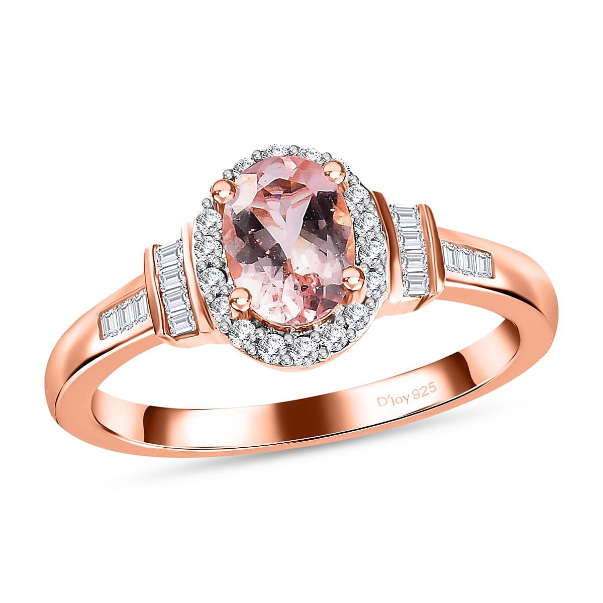 Premium Pink Morganite, Diamond (0.20 cts) Halo Ring in Vermeil RG Over Sterling Silver (Size 7.0) 0.90 ctw